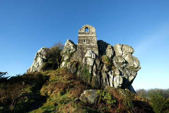 Ruined chapel dedicated to St Michael Rock hermitage Roche Cornwall