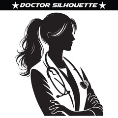 Black silhouette of a doctor or Healthcare Professional with thick outline side view isolated 