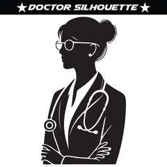 Black silhouette of a doctor or Healthcare Professional with thick outline side view isolated 