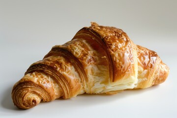 Buttery golden flaky croissants, classic French bakery item.