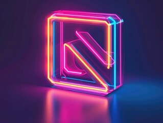 Neon glowing cube with block letters, signifying modern business or tech industry brand identity.