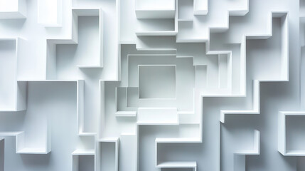 "Abstract White Geometric Background with Cubic Shapes and Labyrinth Design - Stock Photo."

