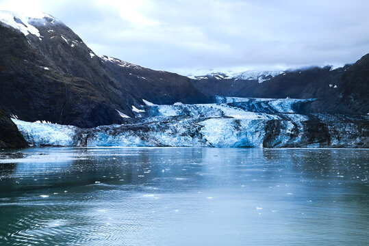 Close up view on the glaciers in Alaska,  mountains and glacier landscape