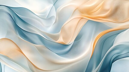 Fototapeta premium Elegant and calming abstract illustration of flowing chiffon waves in light blue and beige. Soft curves create a tranquil composition. Ideal for designs needing a peaceful and graceful aesthetic.