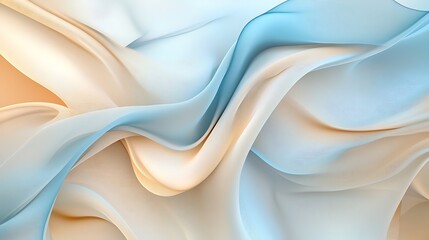 Fototapeta premium Elegant and calming abstract illustration of flowing chiffon waves in light blue and beige. Soft curves create a tranquil composition. Ideal for designs needing a peaceful and graceful aesthetic.