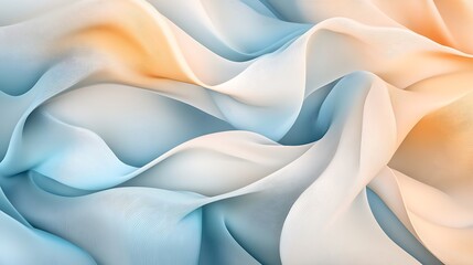 Obraz premium Elegant and calming abstract illustration of flowing chiffon waves in light blue and beige. Soft curves create a tranquil composition. Ideal for designs needing a peaceful and graceful aesthetic.