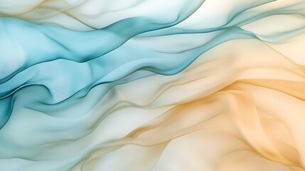 Obraz premium Elegant and calming abstract illustration of flowing chiffon waves in light blue and beige. Soft curves create a tranquil composition. Ideal for designs needing a peaceful and graceful aesthetic.