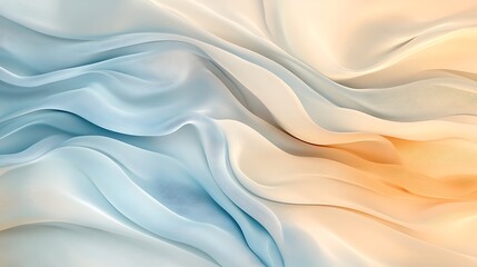 Obraz premium Elegant and calming abstract illustration of flowing chiffon waves in light blue and beige. Soft curves create a tranquil composition. Ideal for designs needing a peaceful and graceful aesthetic.