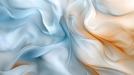 Obraz premium Elegant and calming abstract illustration of flowing chiffon waves in light blue and beige. Soft curves create a tranquil composition. Ideal for designs needing a peaceful and graceful aesthetic.