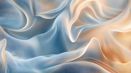 Fototapeta premium Elegant and calming abstract illustration of flowing chiffon waves in light blue and beige. Soft curves create a tranquil composition. Ideal for designs needing a peaceful and graceful aesthetic.