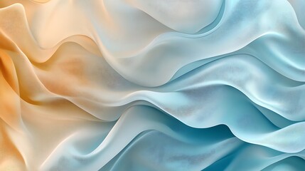 Obraz premium Elegant and calming abstract illustration of flowing chiffon waves in light blue and beige. Soft curves create a tranquil composition. Ideal for designs needing a peaceful and graceful aesthetic.