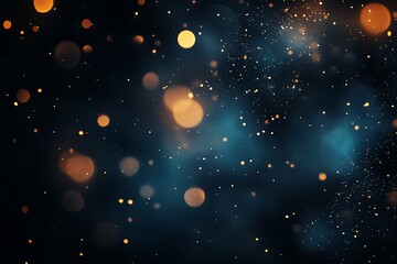 Abstract bokeh lights background in blue, gold, and black colors with glitter. Ideal for Christmas and New Year's concept. Festive and sparkling illustration perfect for holiday-themed designs.