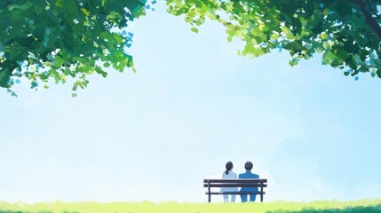 Obraz premium Quiet Reflection Under a Spreading Tree with a Person Sitting on a Bench Embracing Tranquility and Nature in a Peaceful Park Setting