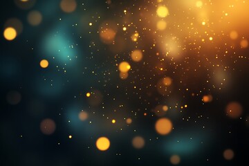 Obraz premium Abstract bokeh lights background in blue, gold, and black colors with glitter. Ideal for Christmas and New Year's concept. Festive and sparkling illustration perfect for holiday-themed designs.