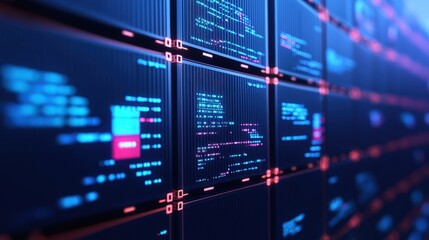 Fototapeta premium Intricate Visualization of Global Trade Market Data Displayed on a Computer Screen with Holograms Representing Shipping and Economic Interactions