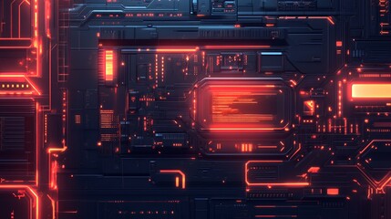 Obraz premium Futuristic Technology Panel Glowing Red Circuitry Design