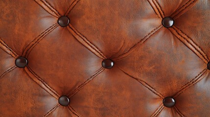 High-quality 8K close-up photo of elegant brown leather Chesterfield sofa with button design. Luxurious interior decoration background with brown velvet fabric pattern. Perfect for design projects.