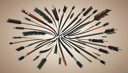 inky black arrows gone crazy and flying in different directions on a white background