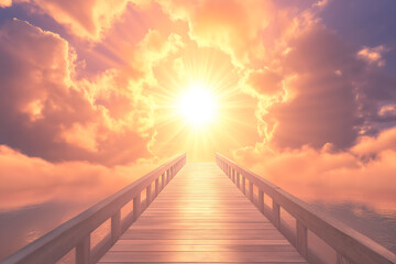 Fototapeta premium A metaphorical bridge or path leading into a radiant, peaceful horizon