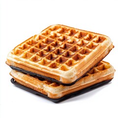 Freshly Made Waffles Stacked on a Black Plate for Breakfast Delight