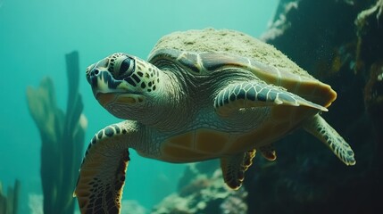 Fototapeta premium Majestic Sea Turtle Underwater