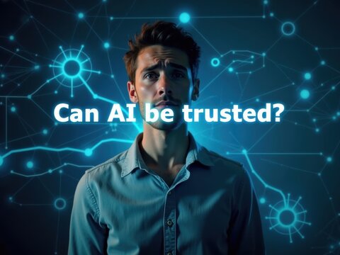 Concerned individual contemplating the implications of technology and artificial intelligence in a digital world filled with data connections