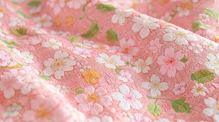 A close-up of pink floral fabric with delicate blossoms.