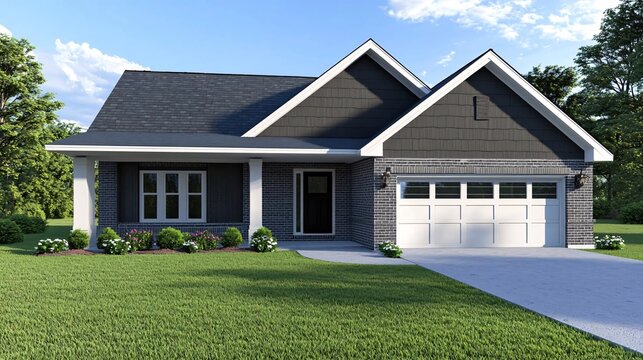 clean and simple architectural home design with geometric features, highlighting modern residential construction in an artistic illustration