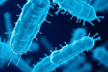 Microscopic view of bacteria, showcasing their structure and features in a scientific context.