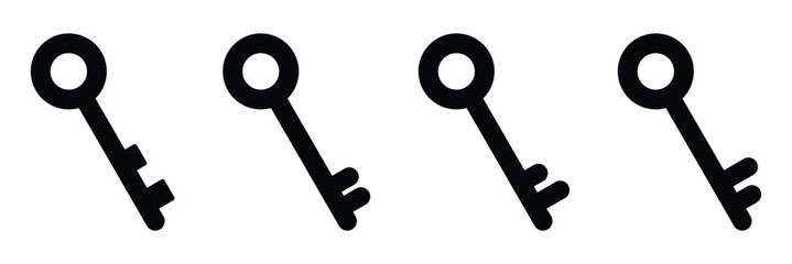 Key icon. Black key icon set isolated on white background.