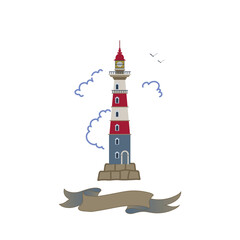 decorative lighthouse with ribbon under architectural structure marine theme