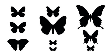 set of black butterflies of different shapes