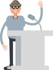 Thief Character Speaking on Podium
