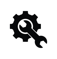Flat design wrench and gear icons for technical services. Mechanical gear icon with wrench. Vector illustration.