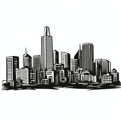 Naklejka premium Black and white illustration of a city skyline.