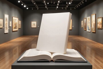 Fototapeta premium Art book display in modern gallery setting, creative inspiration