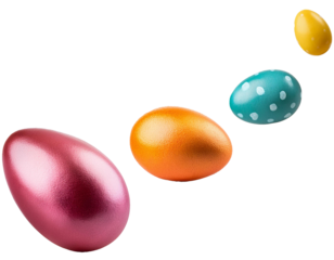 flying Easter eggs isolated on white background, cutou