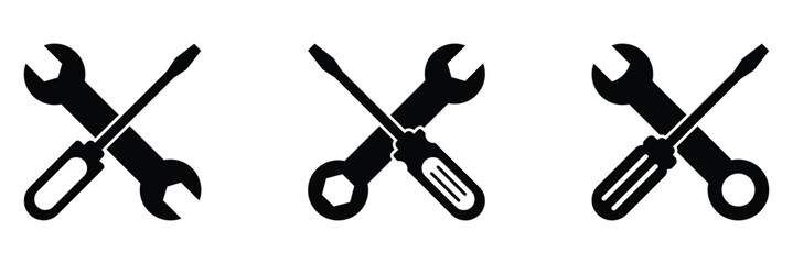 Repair icon. Service icon. Wrench and screwdriver icon. Settings icon isolated on white background.