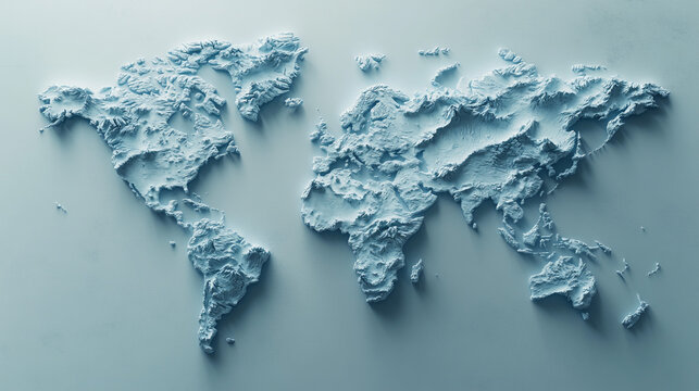 Fototapeta Global Relief Map  World Topography  3D Terrain  Earth  Continents  Oceans  Geography  Blu
