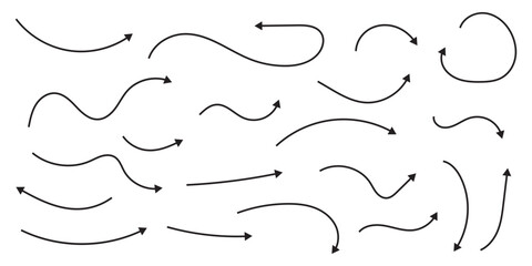 Arrows icons hand drawn vector editable set. Arrow sketch handmade doodle swipe up symbol sign isolated on white background. Simple logo vector