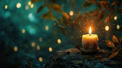 Fototapeta premium Enchanted Forest Candlelight: A Mystical Night Scene