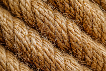 Fototapeta premium Close-up of thick natural fiber rope texture