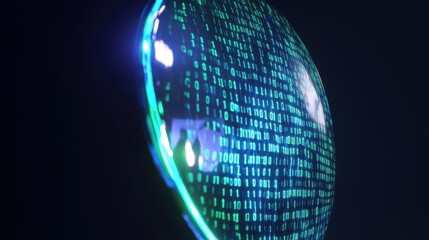 A futuristic view of a holographic display showcasing vibrant binary code. The illuminated digital patterns are set against a dark background, making them pop and captivate.