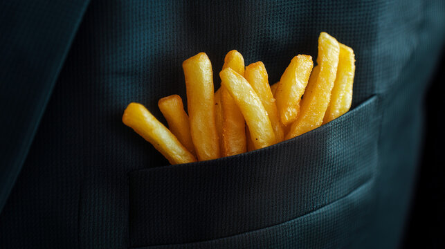 French fry kept in a formal shirt's pocket, preoccupation in corporate life