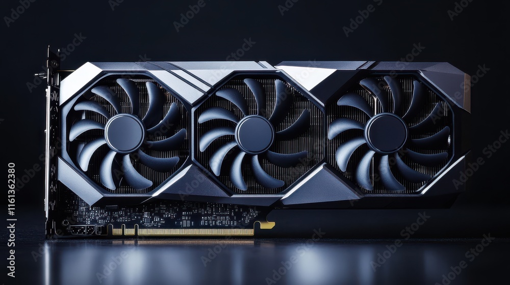 Fototapete high-performance graphics card with three fans for gaming and rendering. cool design and excellent c