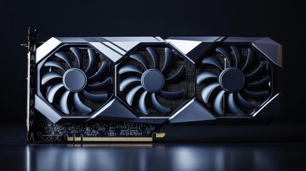 High-Performance Graphics Card with Three Fans for Gaming and Rendering. Cool design and excellent cooling system for intense tasks and smooth gameplay.