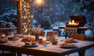 Winter outdoor dining with festive atmosphere