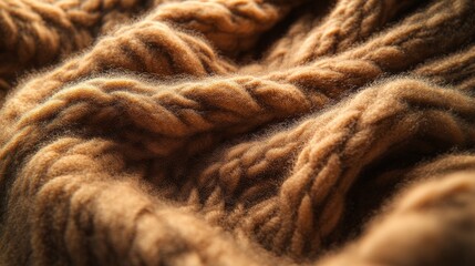 A close up of a brown and white knitted sweater with a lot of texture. The sweater is made of yarn and has a lot of knots and bumps