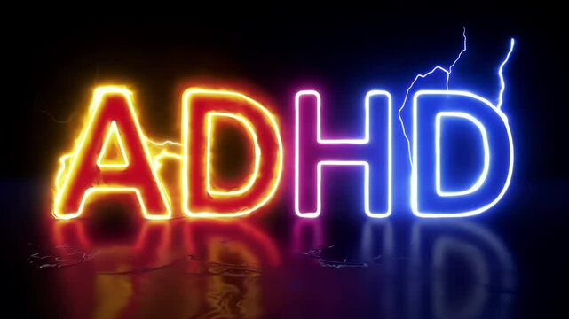 Dynamic neon adhd sign with vibrant energy and electric pulse effects