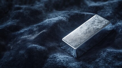 A silver bar is on a blue surface